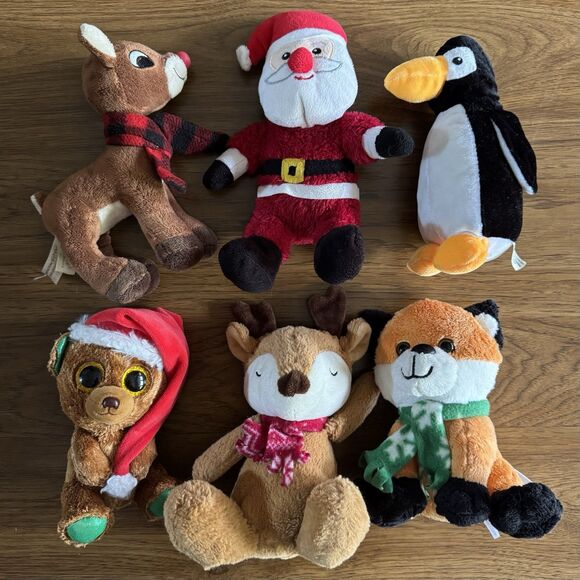 Holiday Christmas Plush Stuffed Animals Lot Rudolph, Santa, Bear, Reindeer, Fox - Picture 6 of 6
